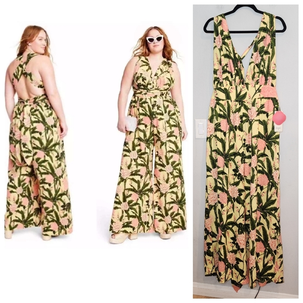 NWT Agua Bendita × Target Wideleg Botanical Sleeveless Jumpsuit size XL stretch